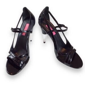 Betsey Johnson Fayruz Open Toe Black Patent Leather Lucite Heels Women's 9M